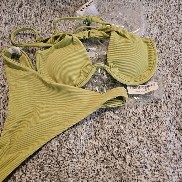 New Green Underwire Triangle Bikini Spaghetti Pushup Swimsuit Cheeky Two Piece - Picture 3 of 9